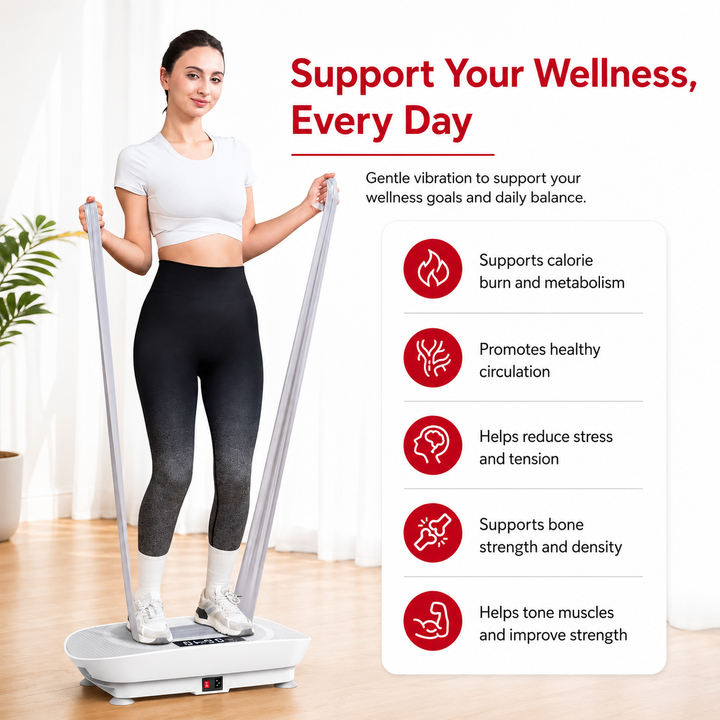 Premium Vibration Plate Exercise Machine 10 Speed Whole Body Workout Platform with Resistance Bands Remote Control Fat Burning Muscle Toning Circulation Booster Home Fitness Machine