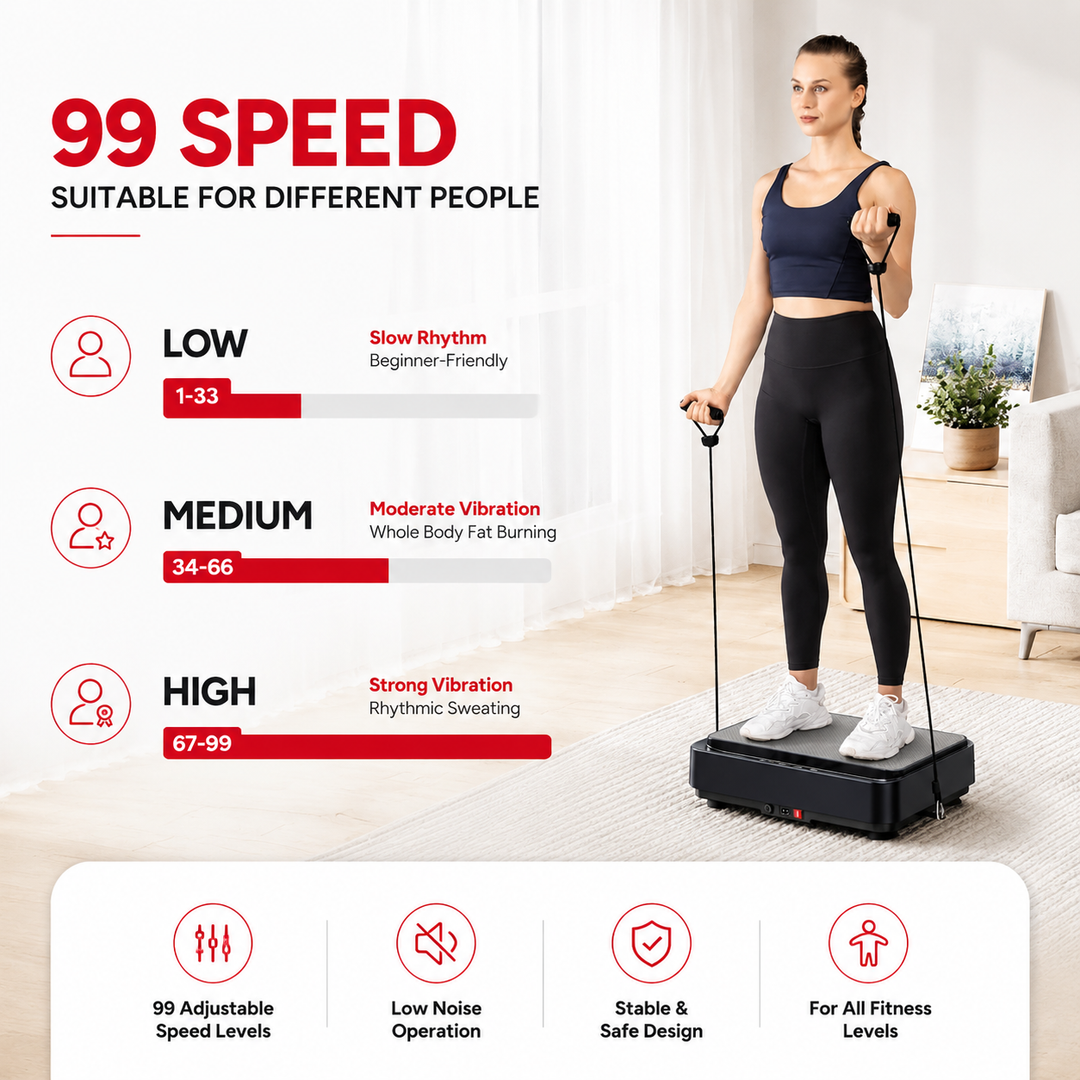 Premium Vibration Plate Exercise Machine 99 Speed Whole Body Workout Platform Lymphatic Drainage Fat Burning Pain Relief Home Fitness Machine with Bands and Remote Control