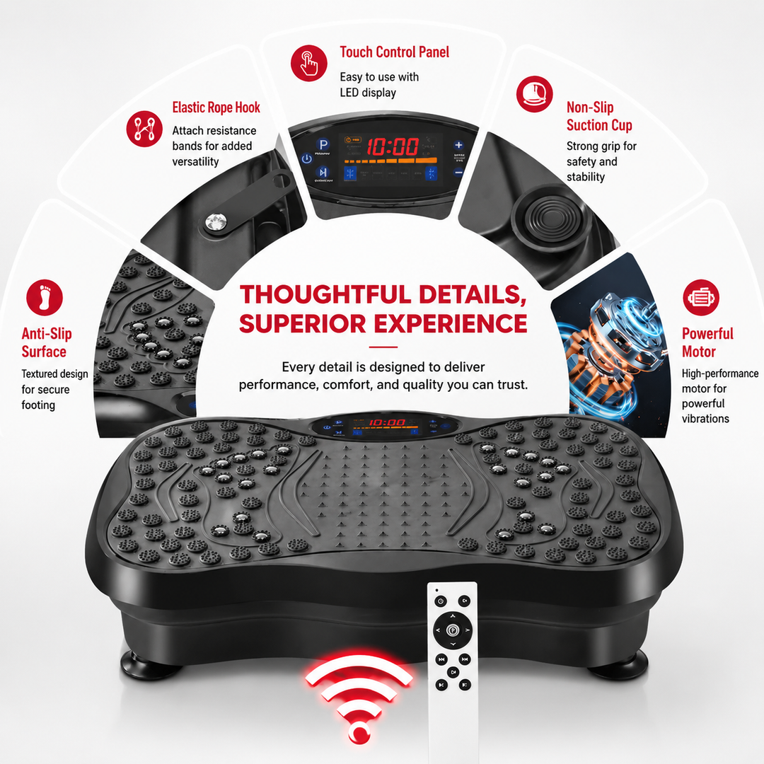 Premium Vibration Plate Exercise Machine Bluetooth Full Body Shaker Workout Platform Speed Programs Foot Massage Pedal Home Fitness Trainer