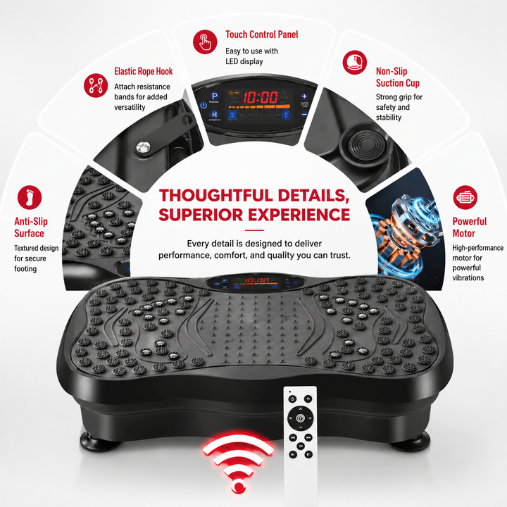 Premium Vibration Plate Exercise Machine Bluetooth Full Body Shaker Workout Platform Speed Programs Foot Massage Pedal Home Fitness Trainer