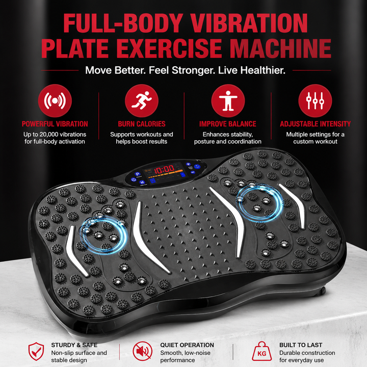 Premium Vibration Plate Exercise Machine Bluetooth Full Body Shaker Workout Platform Speed Programs Foot Massage Pedal Home Fitness Trainer