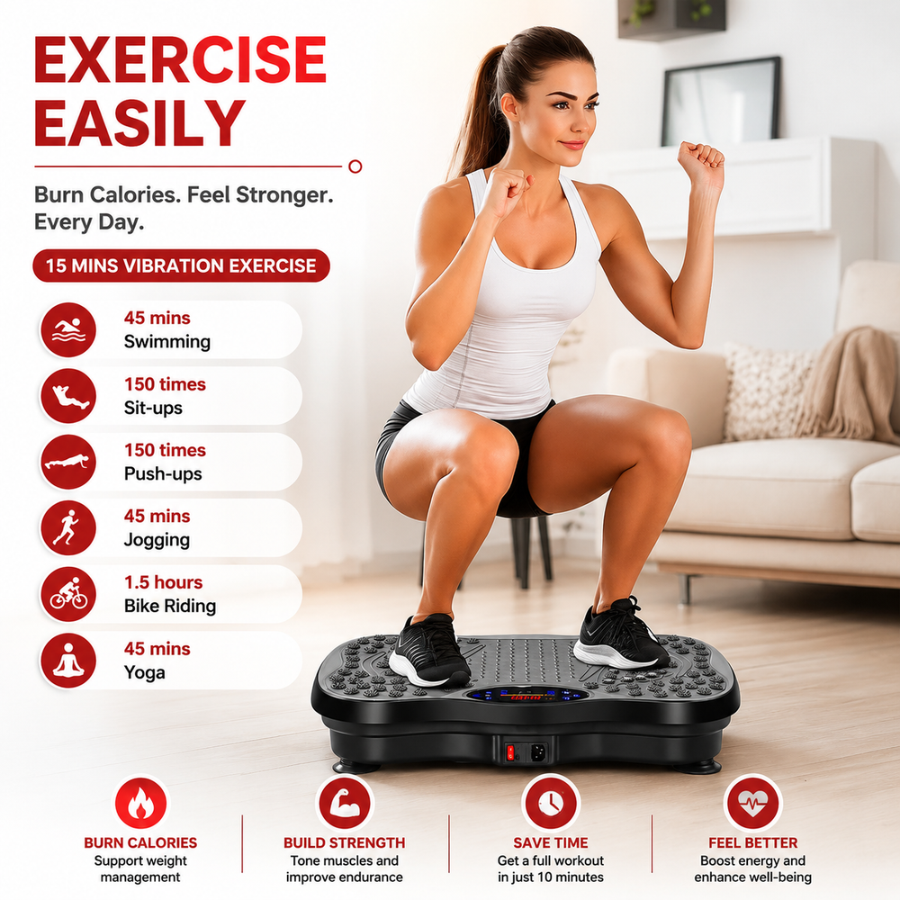 Premium Vibration Plate Exercise Machine Bluetooth Full Body Shaker Workout Platform Speed Programs Foot Massage Pedal Home Fitness Trainer
