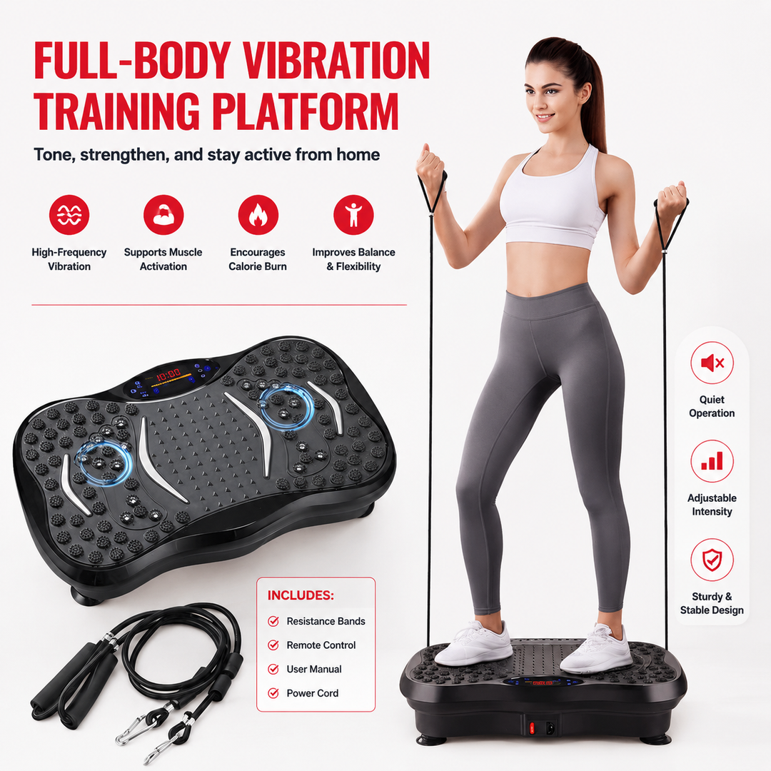 Premium Vibration Plate Exercise Machine Bluetooth Full Body Shaker Workout Platform Speed Programs Foot Massage Pedal Home Fitness Trainer