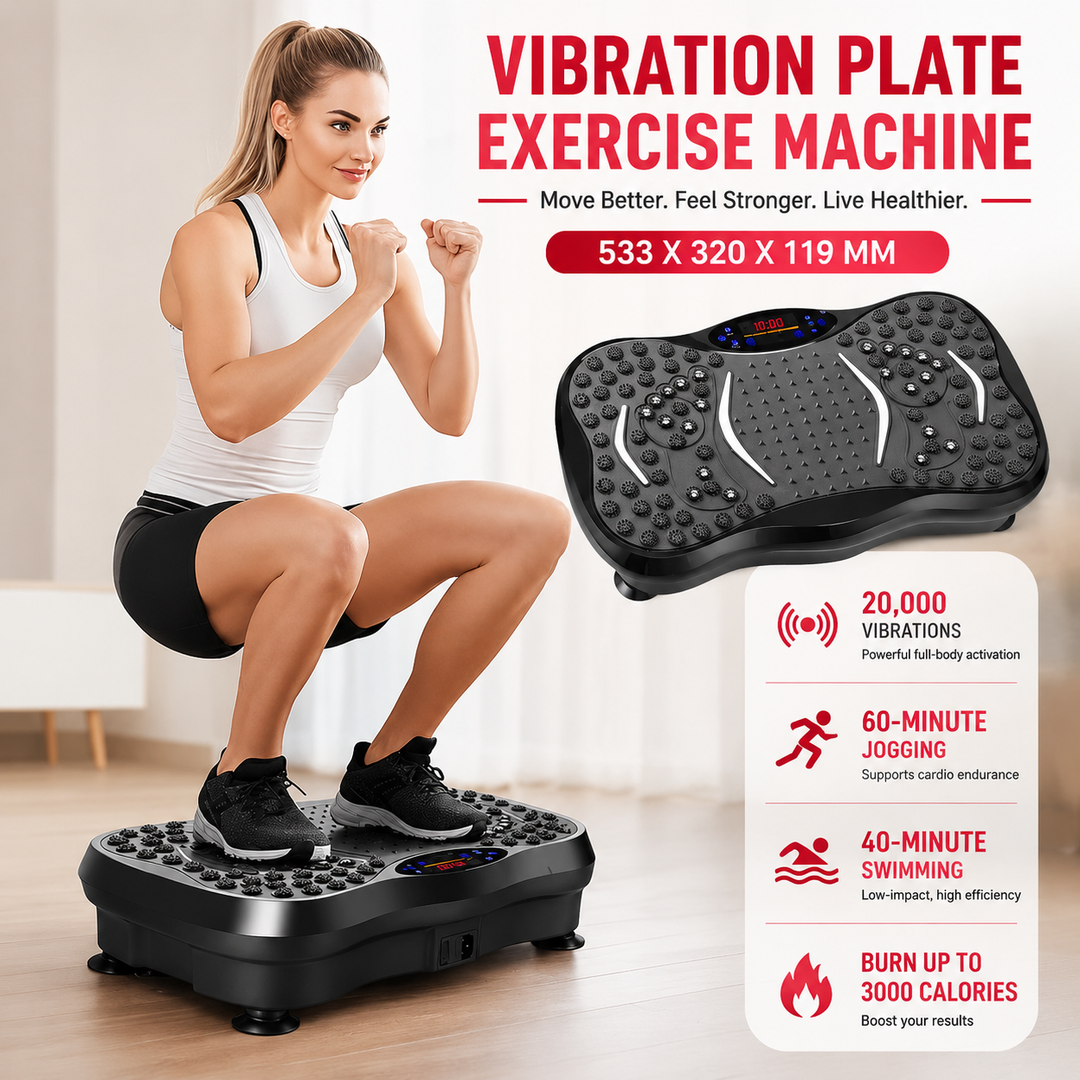 Premium Vibration Plate Exercise Machine Bluetooth Full Body Shaker Workout Platform Speed Programs Foot Massage Pedal Home Fitness Trainer