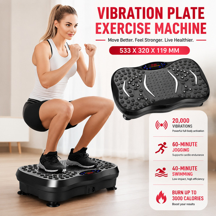 Premium Vibration Plate Exercise Machine Bluetooth Full Body Shaker Workout Platform Speed Programs Foot Massage Pedal Home Fitness Trainer