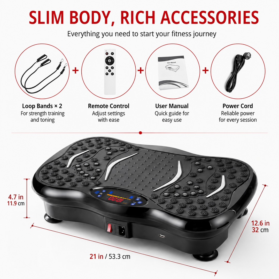 Premium Vibration Plate Exercise Machine Bluetooth Full Body Shaker Workout Platform Speed Programs Foot Massage Pedal Home Fitness Trainer
