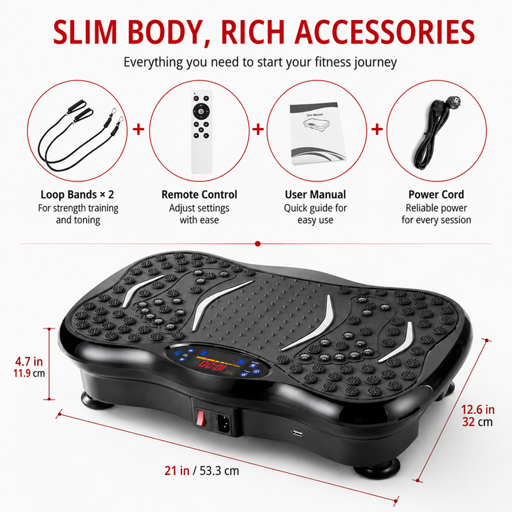 Premium Vibration Plate Exercise Machine Bluetooth Full Body Shaker Workout Platform Speed Programs Foot Massage Pedal Home Fitness Trainer
