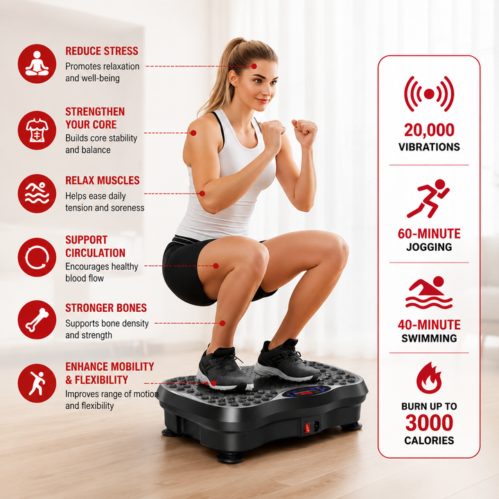 Premium Vibration Plate Exercise Machine Bluetooth Full Body Shaker Workout Platform Speed Programs Foot Massage Pedal Home Fitness Trainer