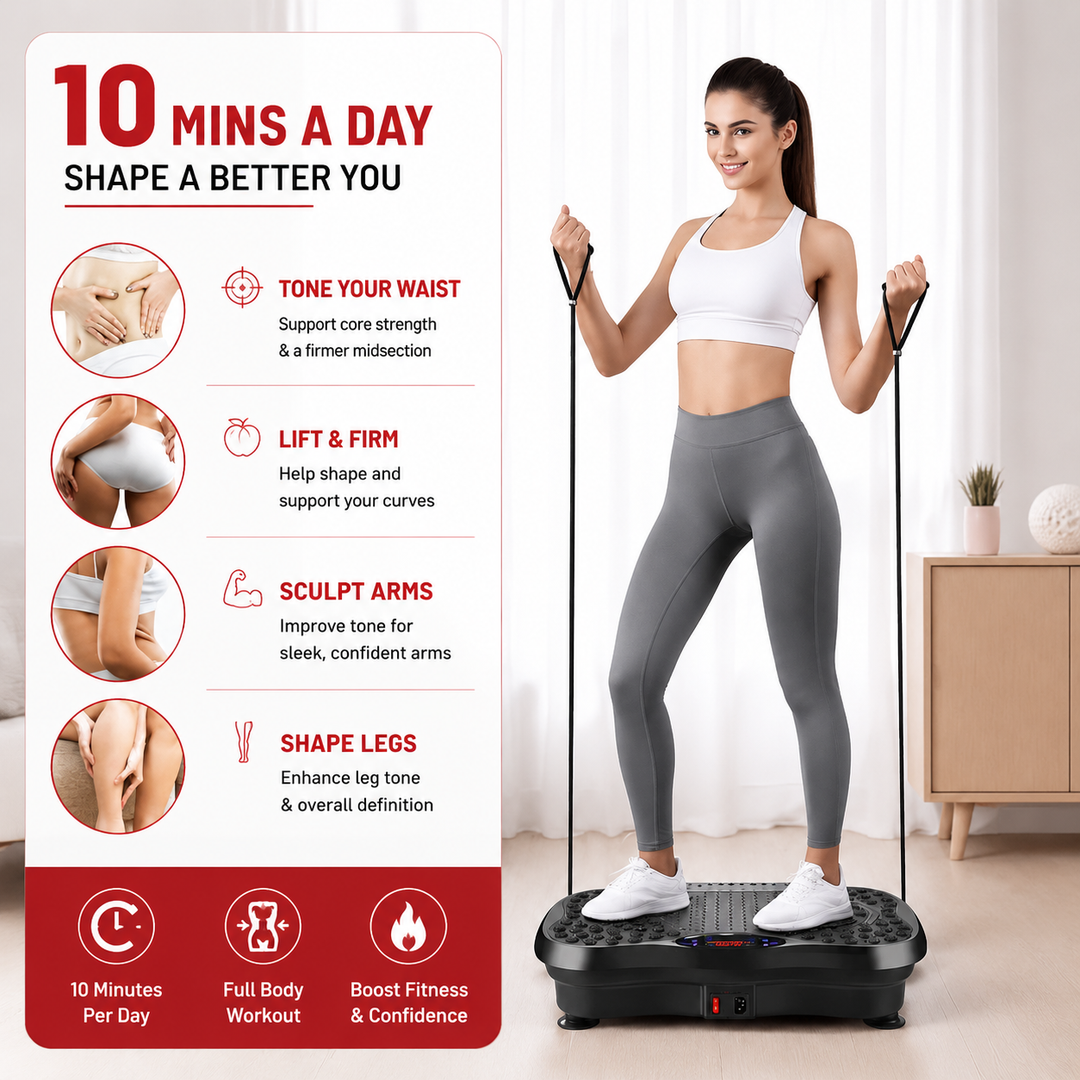 Premium Vibration Plate Exercise Machine Bluetooth Full Body Shaker Workout Platform Speed Programs Foot Massage Pedal Home Fitness Trainer