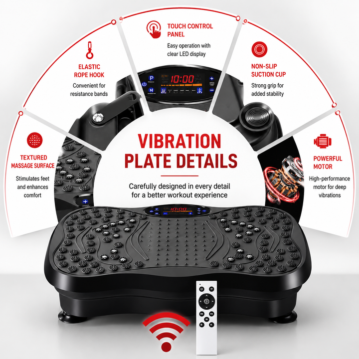 Premium Vibration Plate Exercise Machine Bluetooth Full Body Shaker Workout Platform Speed Programs Foot Massage Pedal Home Fitness Trainer