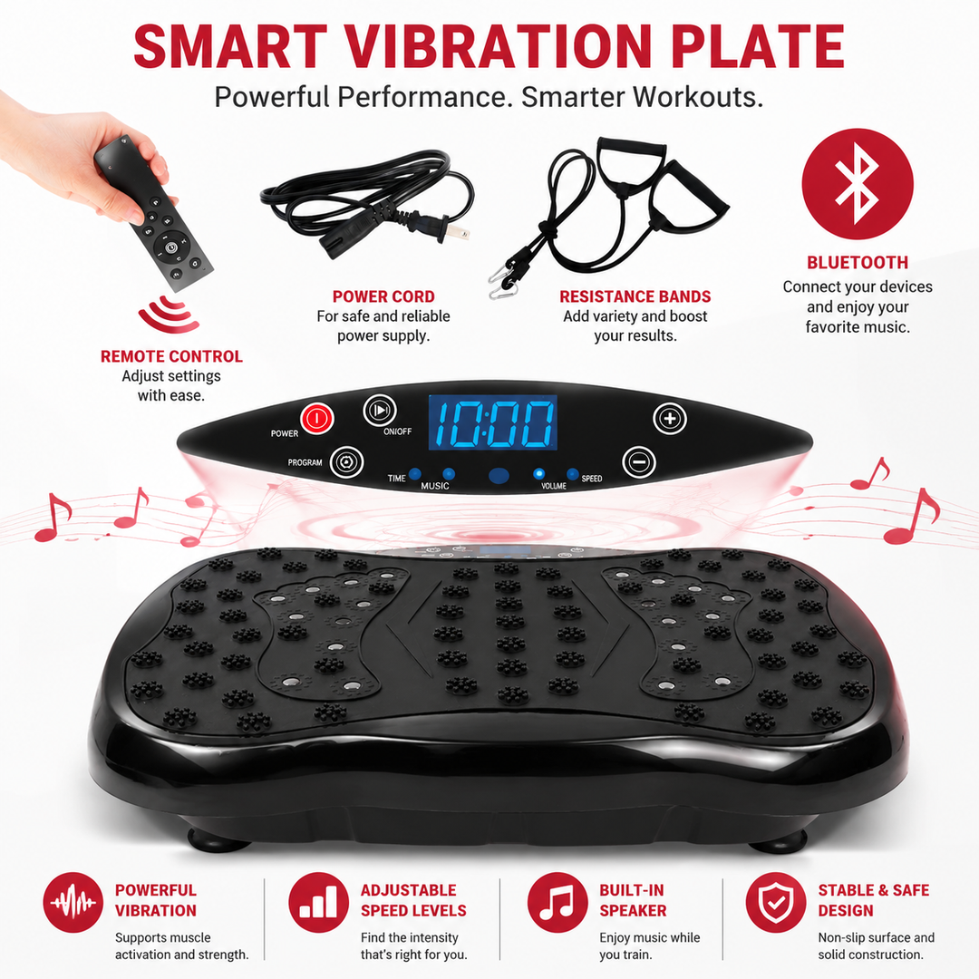 Premium Vibration Plate Exercise Machine Dual Motor Full Body Shaker 120 Speed Levels Resistance Bands Remote Control Home Fitness Platform