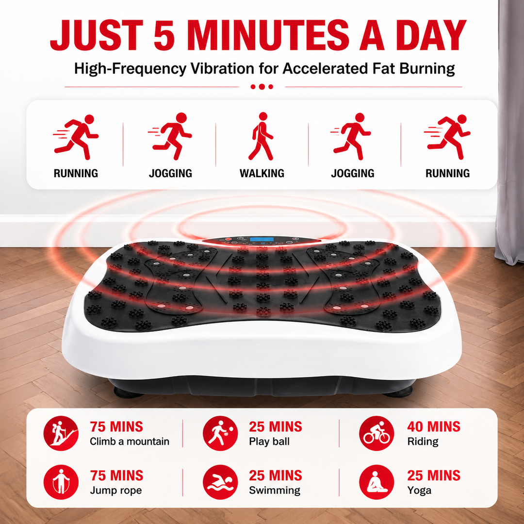 Premium Vibration Plate Exercise Machine Dual Motor Full Body Shaker 120 Speed Levels Resistance Bands Remote Control Home Fitness Platform