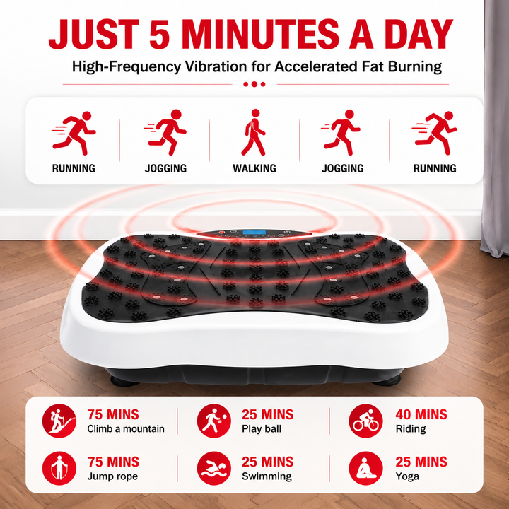 Premium Vibration Plate Exercise Machine Dual Motor Full Body Shaker 120 Speed Levels Resistance Bands Remote Control Home Fitness Platform