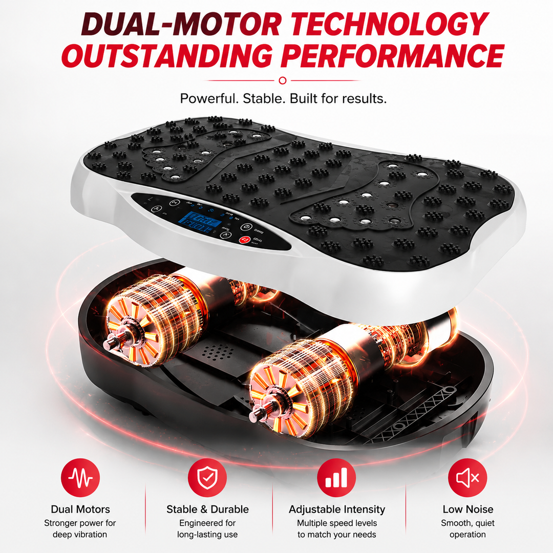 Premium Vibration Plate Exercise Machine Dual Motor Full Body Shaker 120 Speed Levels Resistance Bands Remote Control Home Fitness Platform