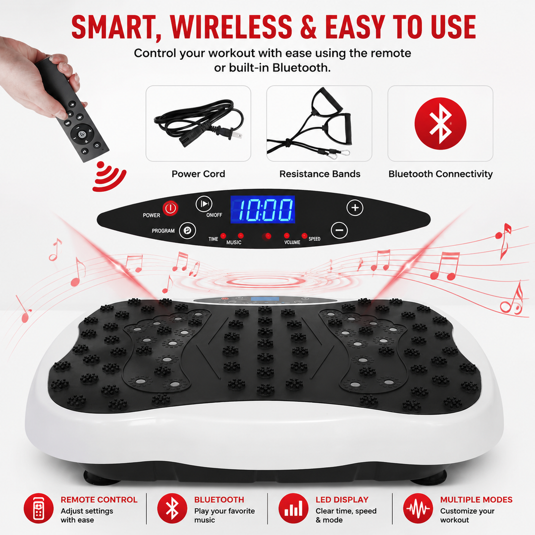 Premium Vibration Plate Exercise Machine Dual Motor Full Body Shaker 120 Speed Levels Resistance Bands Remote Control Home Fitness Platform