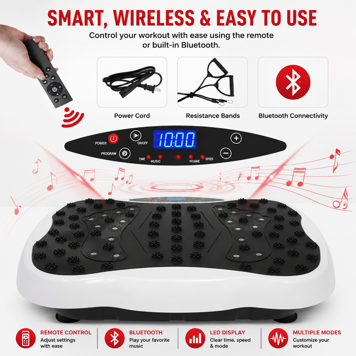 Premium Vibration Plate Exercise Machine Dual Motor Full Body Shaker 120 Speed Levels Resistance Bands Remote Control Home Fitness Platform