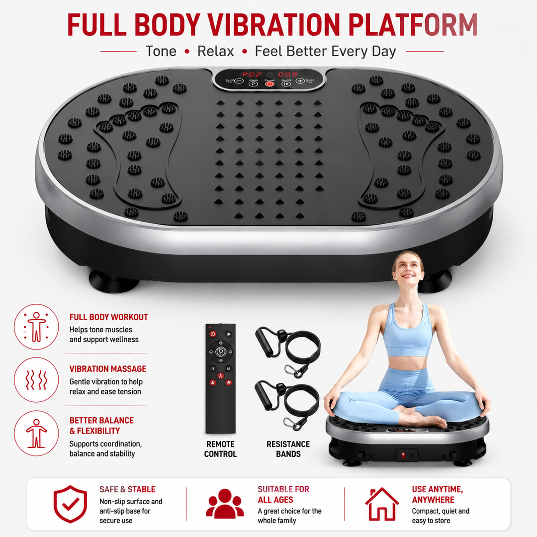 Premium Vibration Plate Exercise Machine Full Body Shaker 120 Speed Levels 9 Programs Remote Control 300 lb Capacity Home Fitness Platform