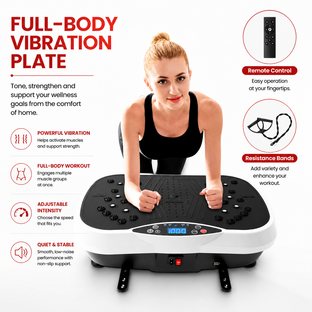 Premium Vibration Plate Exercise Machine Full Body Shaker 99 Speed Levels 5 Programs LCD Display Remote Control Home Fitness Platform