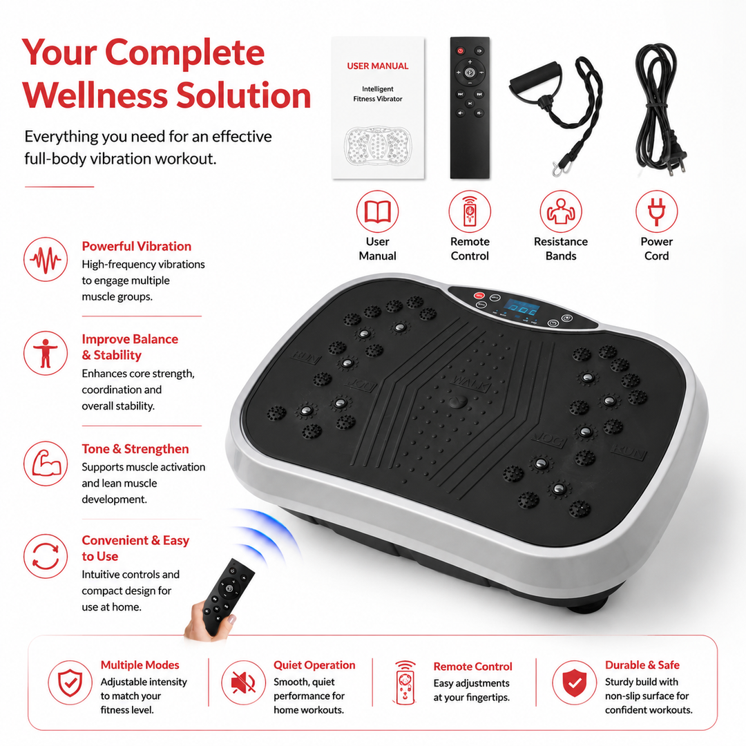 Premium Vibration Plate Exercise Machine Full Body Shaker 99 Speed Levels 5 Programs LCD Display Remote Control Home Fitness Platform