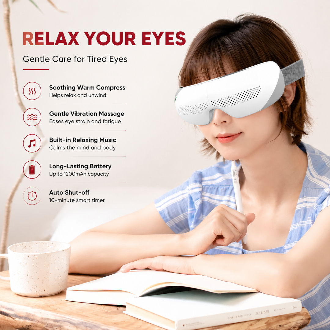 Premium Visible Eye Massager with Heat Bluetooth Air Pressure Massage Relaxation for Eye Strain Dark Circles Eye Bags Migraine Relief Foldable Portable Design