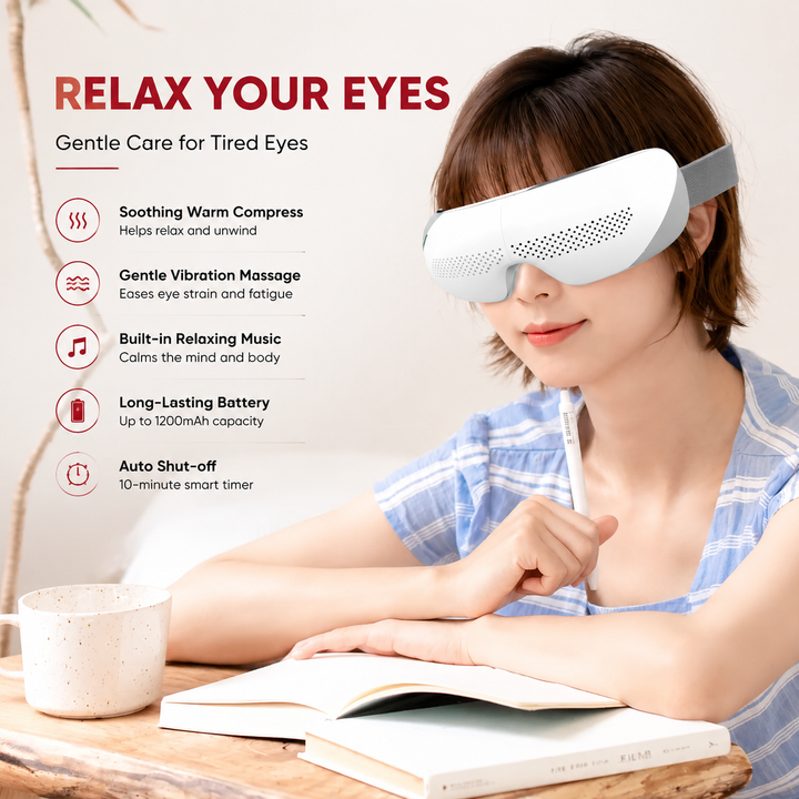 Premium Visible Eye Massager with Heat Bluetooth Air Pressure Massage Relaxation for Eye Strain Dark Circles Eye Bags Migraine Relief Foldable Portable Design