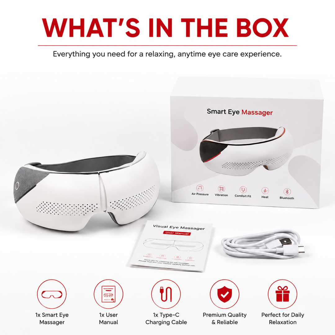 Premium Visible Eye Massager with Heat Bluetooth Air Pressure Massage Relaxation for Eye Strain Dark Circles Eye Bags Migraine Relief Foldable Portable Design