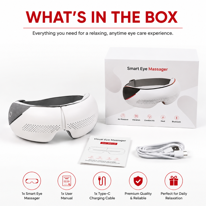 Premium Visible Eye Massager with Heat Bluetooth Air Pressure Massage Relaxation for Eye Strain Dark Circles Eye Bags Migraine Relief Foldable Portable Design