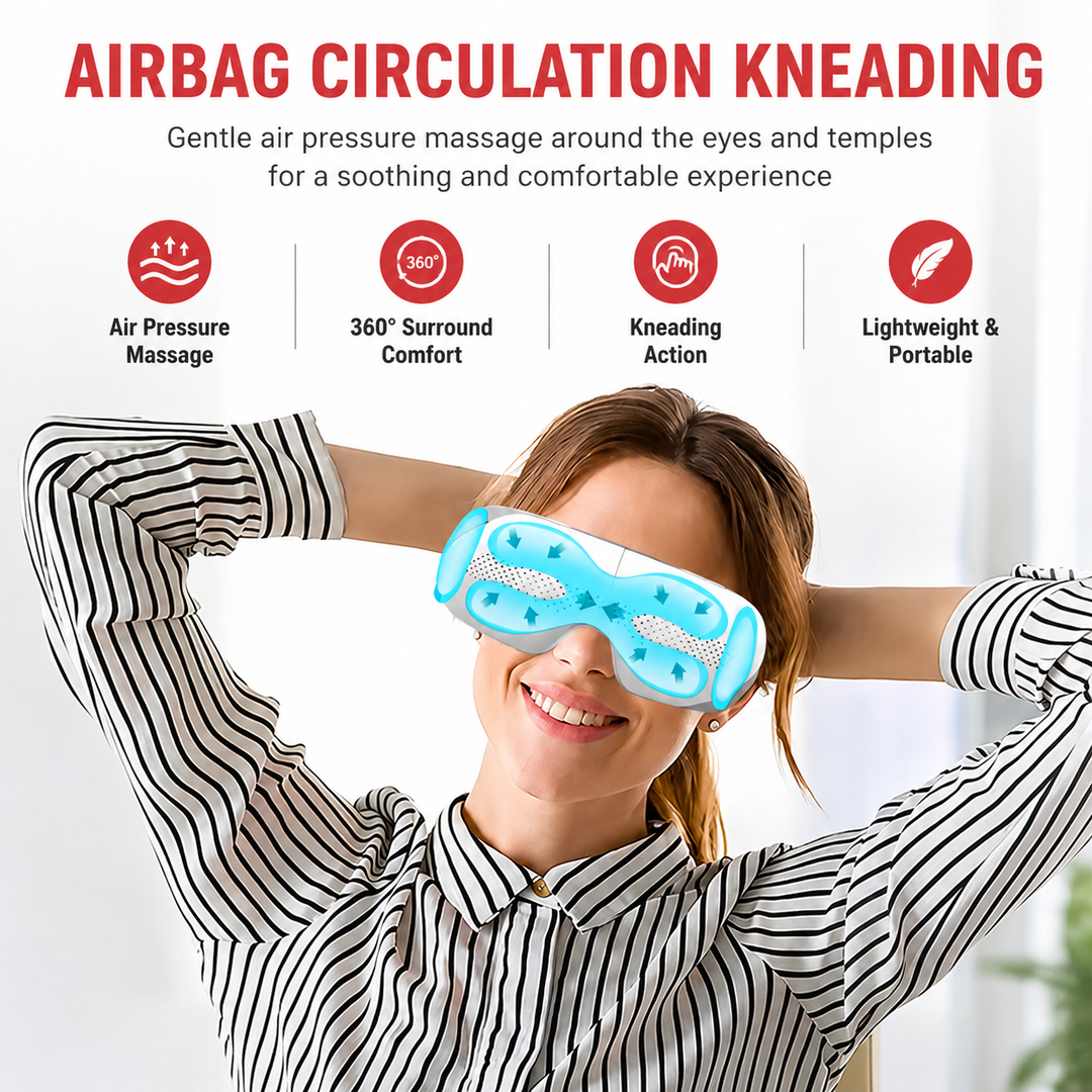 Premium Visible Eye Massager with Heat Bluetooth Air Pressure Massage Relaxation for Eye Strain Dark Circles Eye Bags Migraine Relief Foldable Portable Design