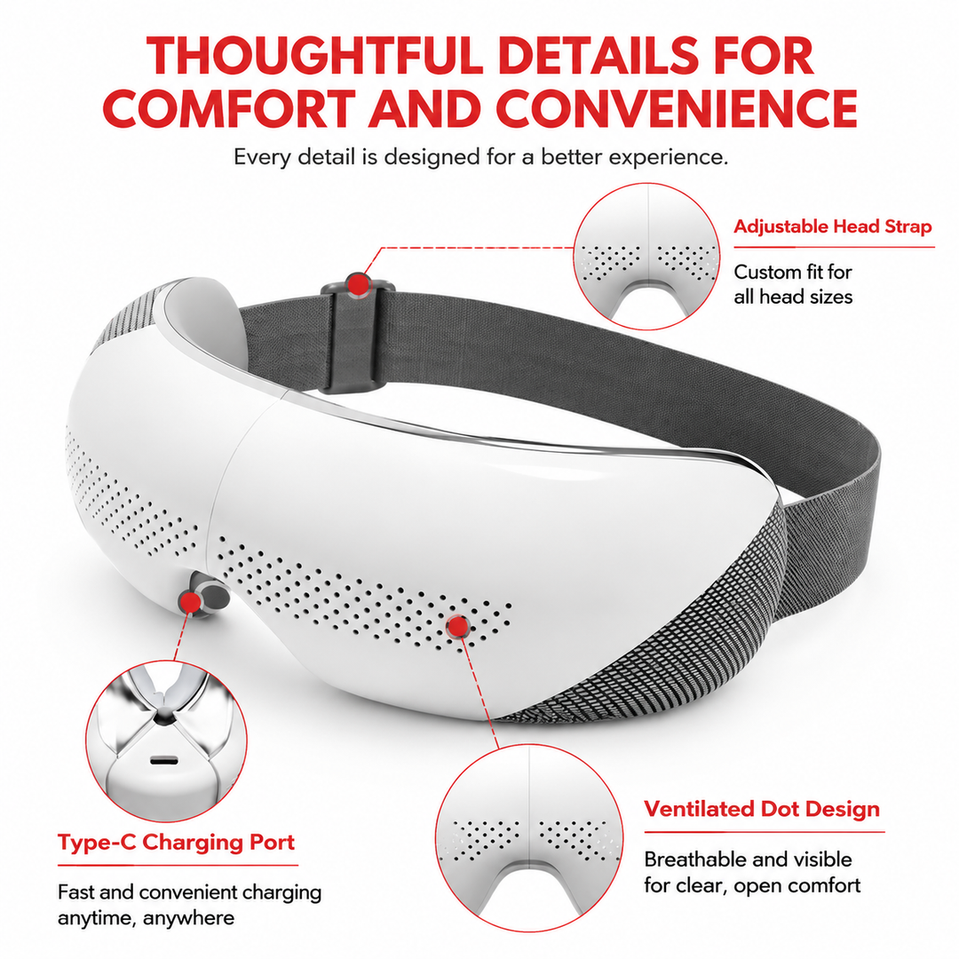 Premium Visible Eye Massager with Heat Bluetooth Air Pressure Massage Relaxation for Eye Strain Dark Circles Eye Bags Migraine Relief Foldable Portable Design