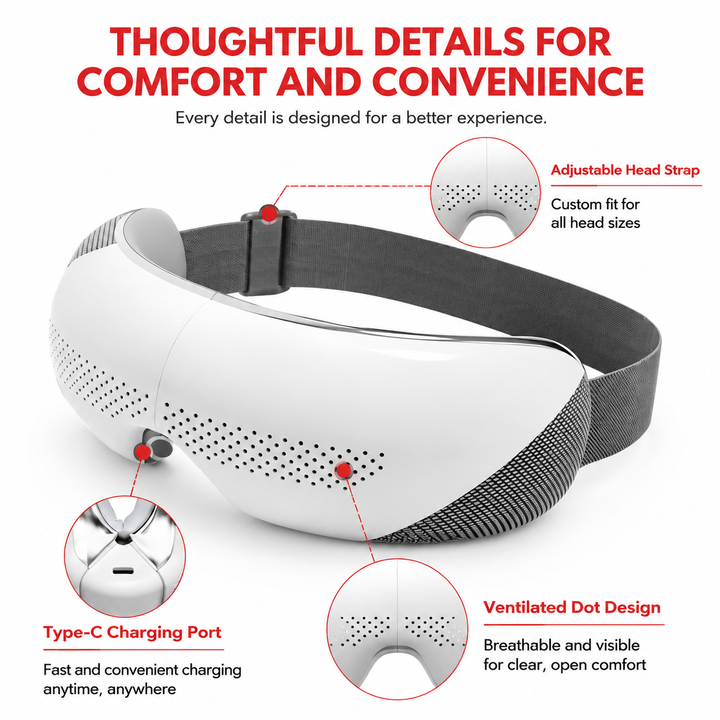 Premium Visible Eye Massager with Heat Bluetooth Air Pressure Massage Relaxation for Eye Strain Dark Circles Eye Bags Migraine Relief Foldable Portable Design