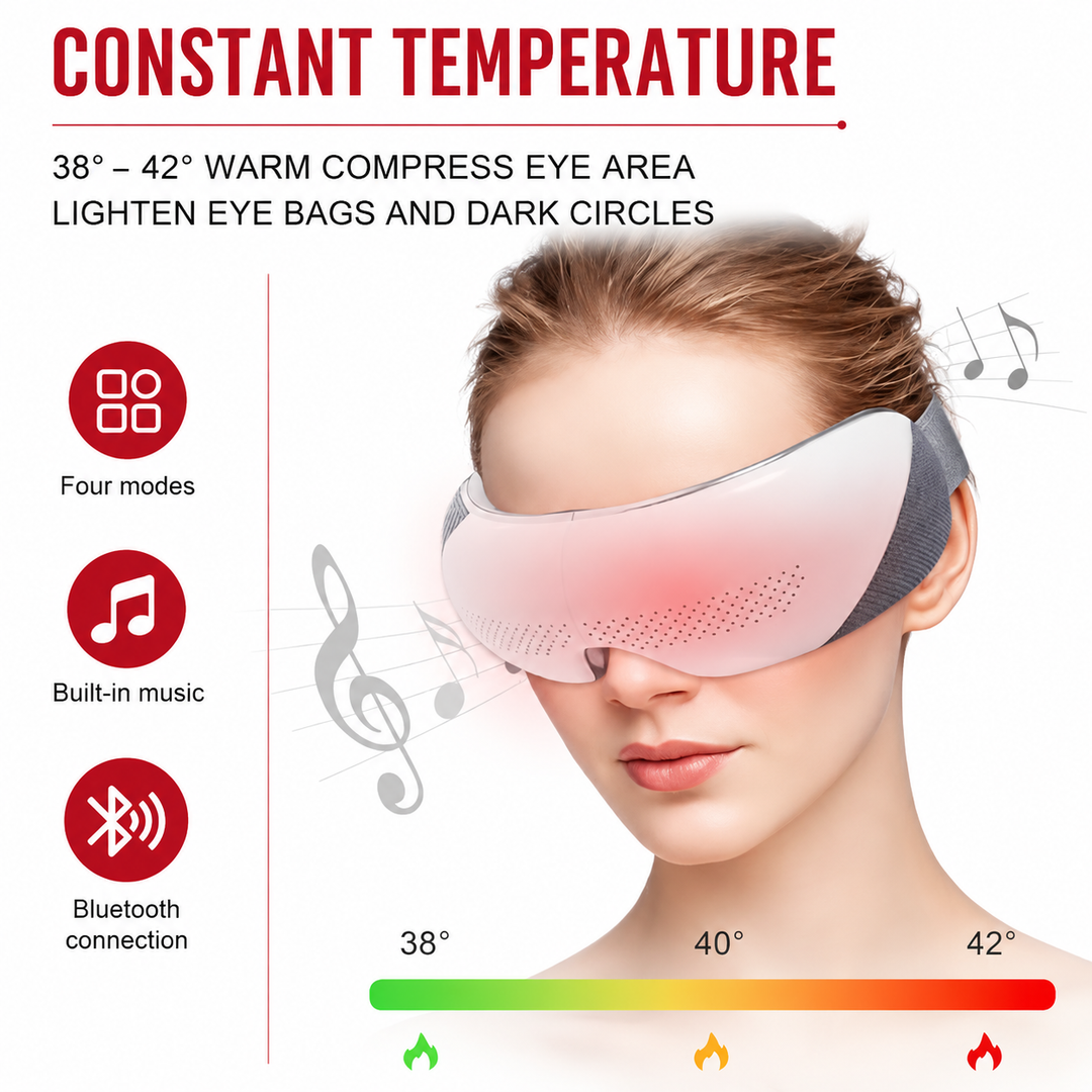 Premium Visible Eye Massager with Heat Bluetooth Air Pressure Massage Relaxation for Eye Strain Dark Circles Eye Bags Migraine Relief Foldable Portable Design
