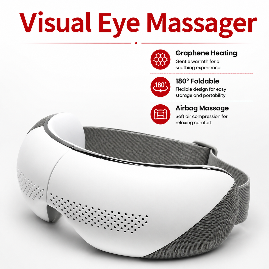 Premium Visible Eye Massager with Heat Bluetooth Air Pressure Massage Relaxation for Eye Strain Dark Circles Eye Bags Migraine Relief Foldable Portable Design