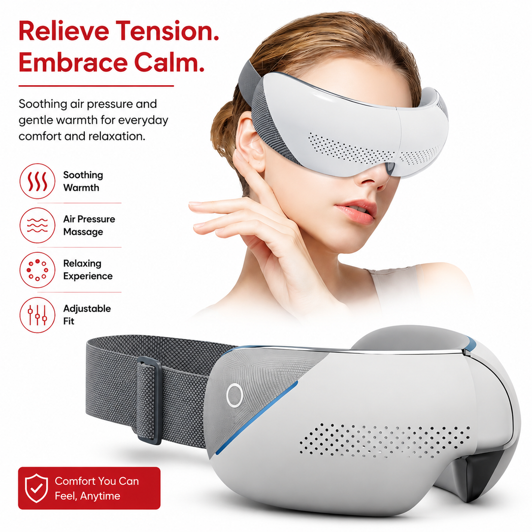 Premium Visible Eye Massager with Heat Bluetooth Air Pressure Massage Relaxation for Eye Strain Dark Circles Eye Bags Migraine Relief Foldable Portable Design