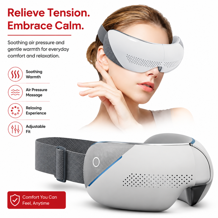 Premium Visible Eye Massager with Heat Bluetooth Air Pressure Massage Relaxation for Eye Strain Dark Circles Eye Bags Migraine Relief Foldable Portable Design