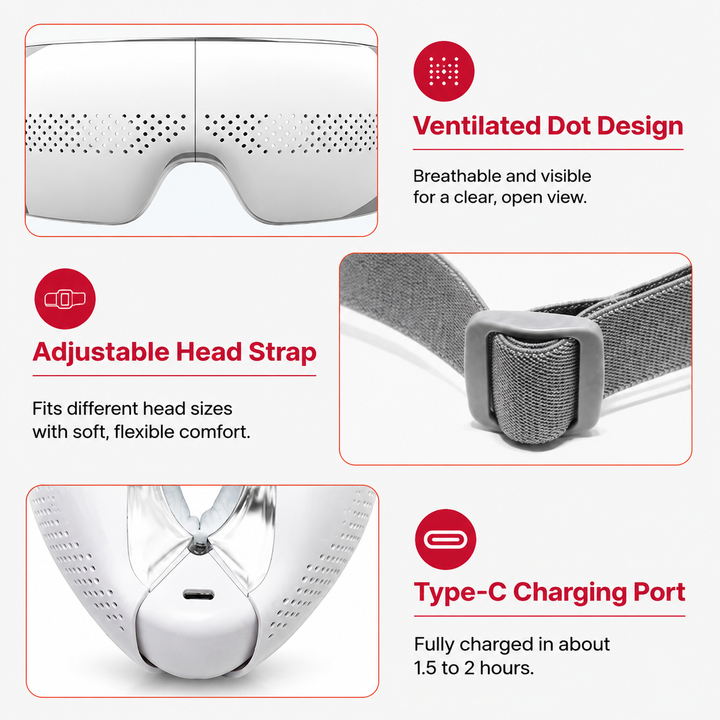 Premium Visible Eye Massager with Heat Bluetooth Air Pressure Massage Relaxation for Eye Strain Dark Circles Eye Bags Migraine Relief Foldable Portable Design