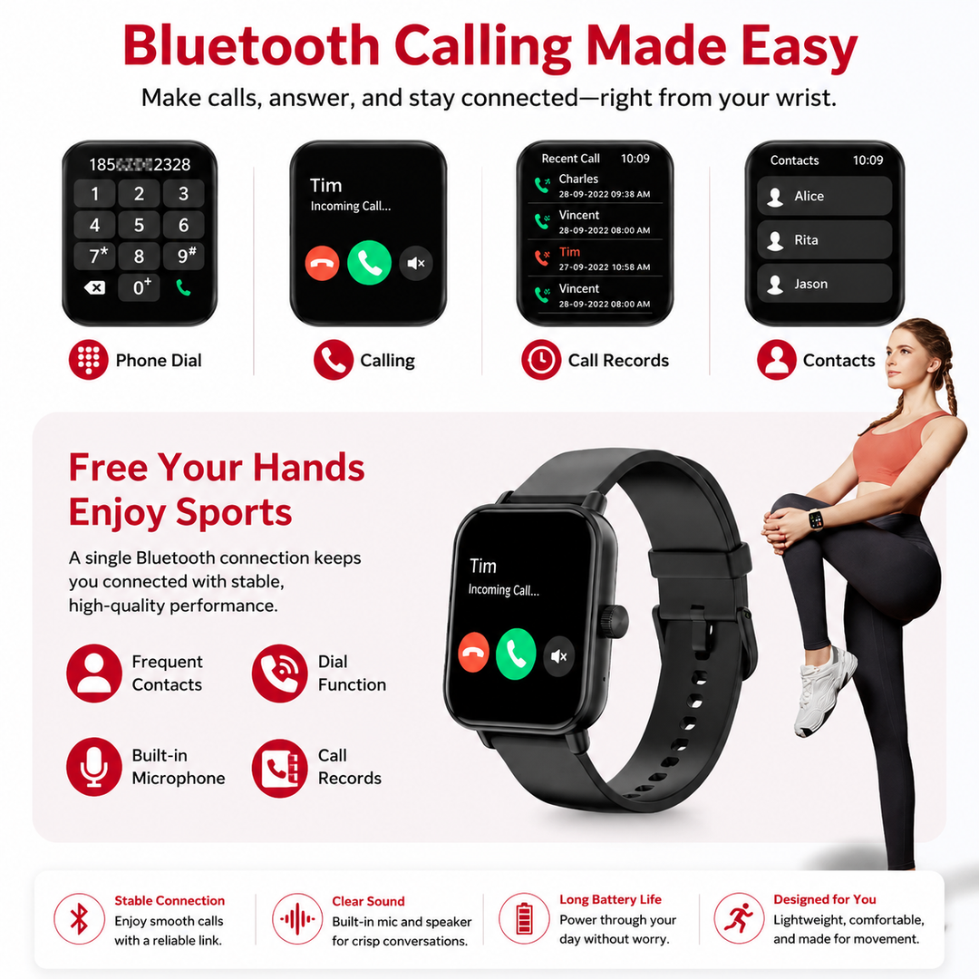 Premium Voice Calling Smartwatch 1.9 Inch HD Display Bluetooth Call 24H Health Monitoring 100+ Sports Modes IP68 Waterproof Smart Watch for Fitness Sleep Heart Rate Tracking