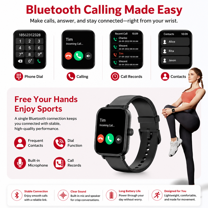Premium Voice Calling Smartwatch 1.9 Inch HD Display Bluetooth Call 24H Health Monitoring 100+ Sports Modes IP68 Waterproof Smart Watch for Fitness Sleep Heart Rate Tracking