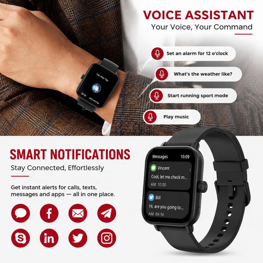 Premium Voice Calling Smartwatch 1.9 Inch HD Display Bluetooth Call 24H Health Monitoring 100+ Sports Modes IP68 Waterproof Smart Watch for Fitness Sleep Heart Rate Tracking