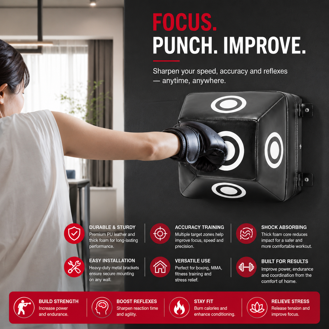 Premium Wall Mount Boxing Training Target Uppercut Punching Pad 4 Hit Points PU EVA Home Gym Boxing Trainer Space Saving Fitness Wall Bag