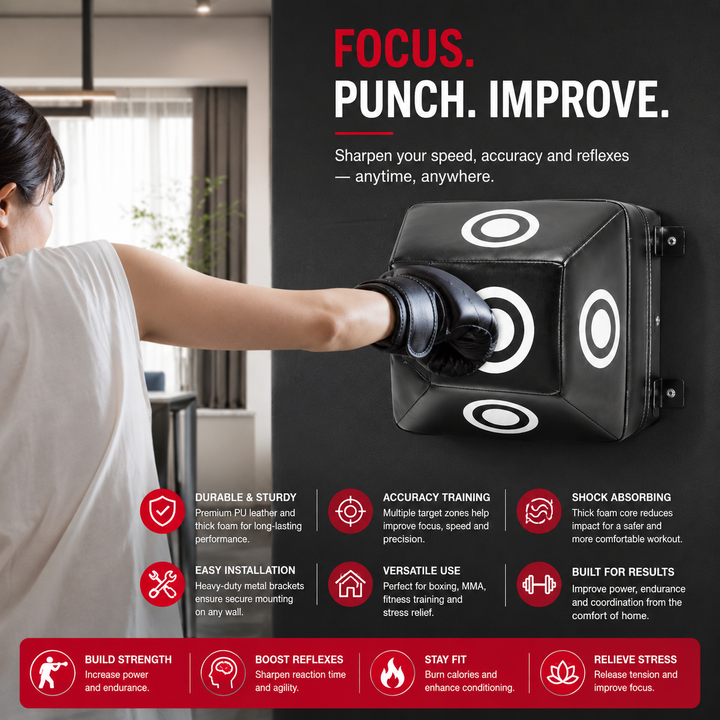 Premium Wall Mount Boxing Training Target Uppercut Punching Pad 4 Hit Points PU EVA Home Gym Boxing Trainer Space Saving Fitness Wall Bag