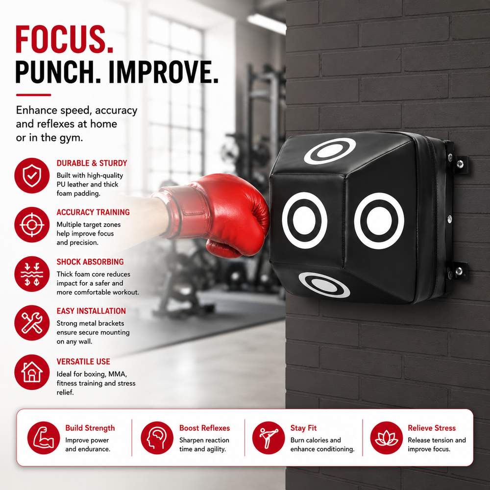 Premium Wall Mount Boxing Training Target Uppercut Punching Pad 4 Hit Points PU EVA Home Gym Boxing Trainer Space Saving Fitness Wall Bag