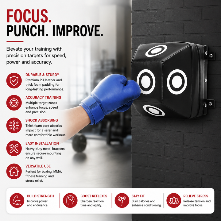 Premium Wall Mount Boxing Training Target Uppercut Punching Pad 4 Hit Points PU EVA Home Gym Boxing Trainer Space Saving Fitness Wall Bag