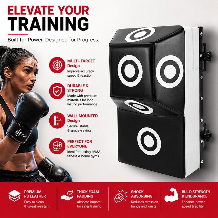 Premium Wall Mount Boxing Training Target Uppercut Punching Pad 4 Hit Points PU EVA Home Gym Boxing Trainer Space Saving Fitness Wall Bag