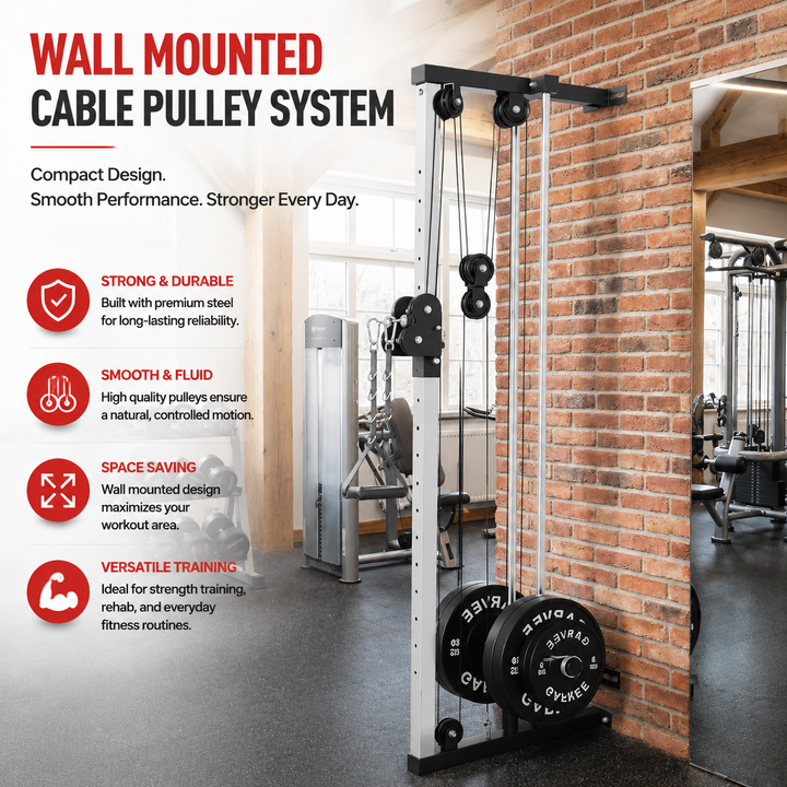 Premium Wall Mount Cable Station Dual Pulley LAT Pulldown Machine Cable Crossover System 18 Height Positions Heavy Duty Home Gym Strength Trainer