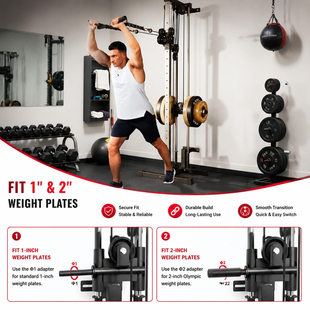 Premium Wall Mount Cable Station Dual Pulley LAT Pulldown Machine Cable Crossover System 18 Height Positions Heavy Duty Home Gym Strength Trainer