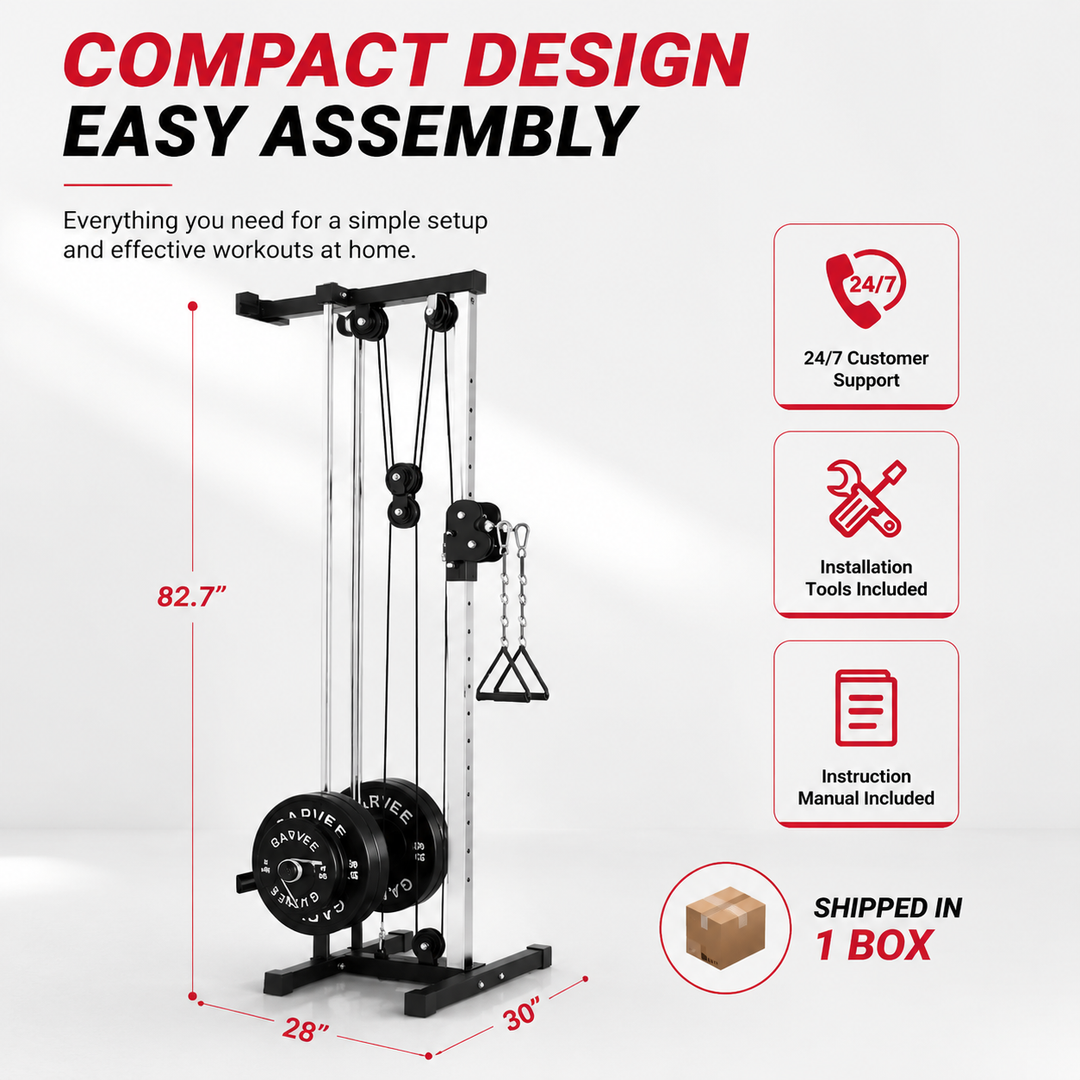 Premium Wall Mount Cable Station Dual Pulley LAT Pulldown Machine Cable Crossover System 18 Height Positions Heavy Duty Home Gym Strength Trainer