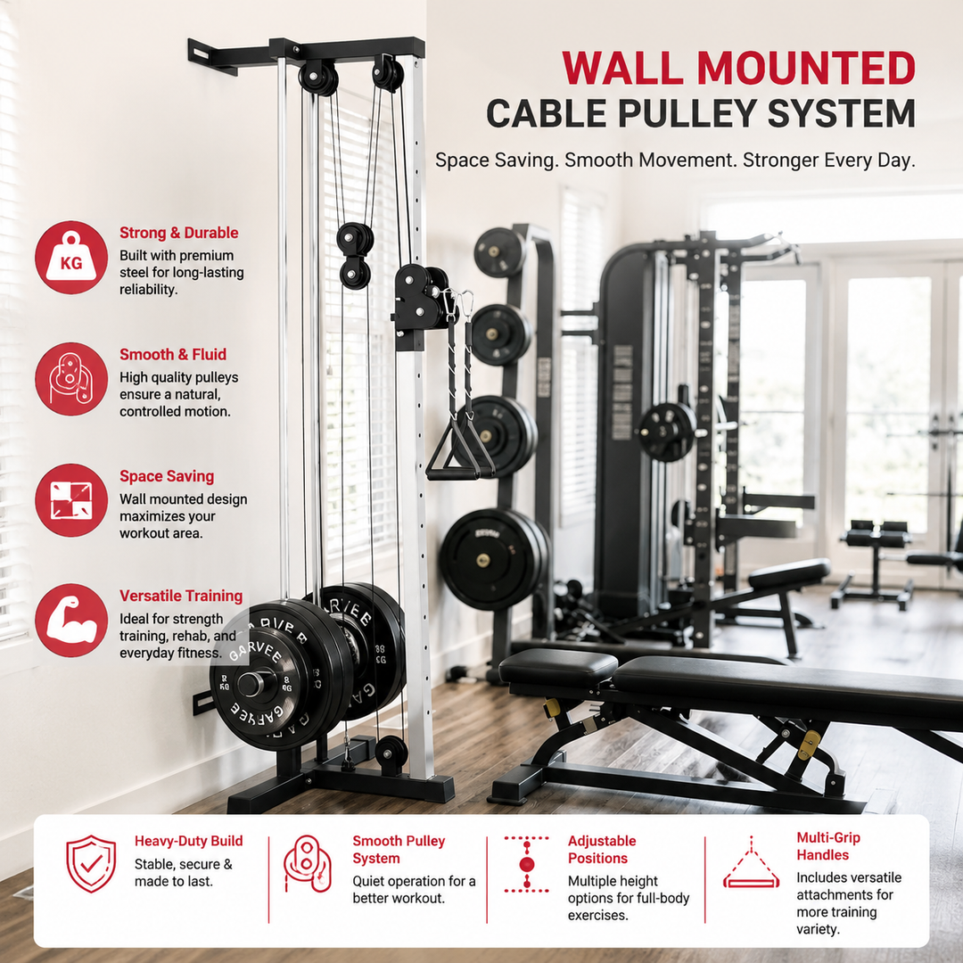 Premium Wall Mount Cable Station Dual Pulley LAT Pulldown Machine Cable Crossover System 18 Height Positions Heavy Duty Home Gym Strength Trainer
