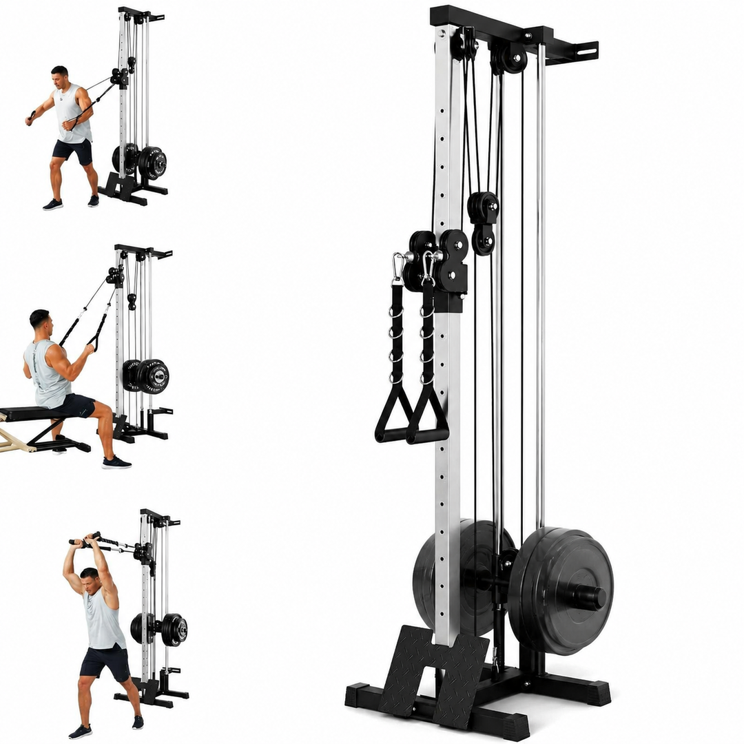 Premium Wall Mount Cable Station Dual Pulley LAT Pulldown Machine Cable Crossover System 18 Height Positions Heavy Duty Home Gym Strength Trainer