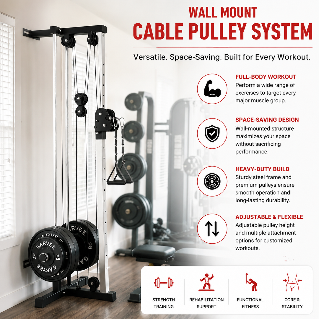 Premium Wall Mount Cable Station Dual Pulley LAT Pulldown Machine Cable Crossover System 18 Height Settings Home Gym Strength Training Equipment