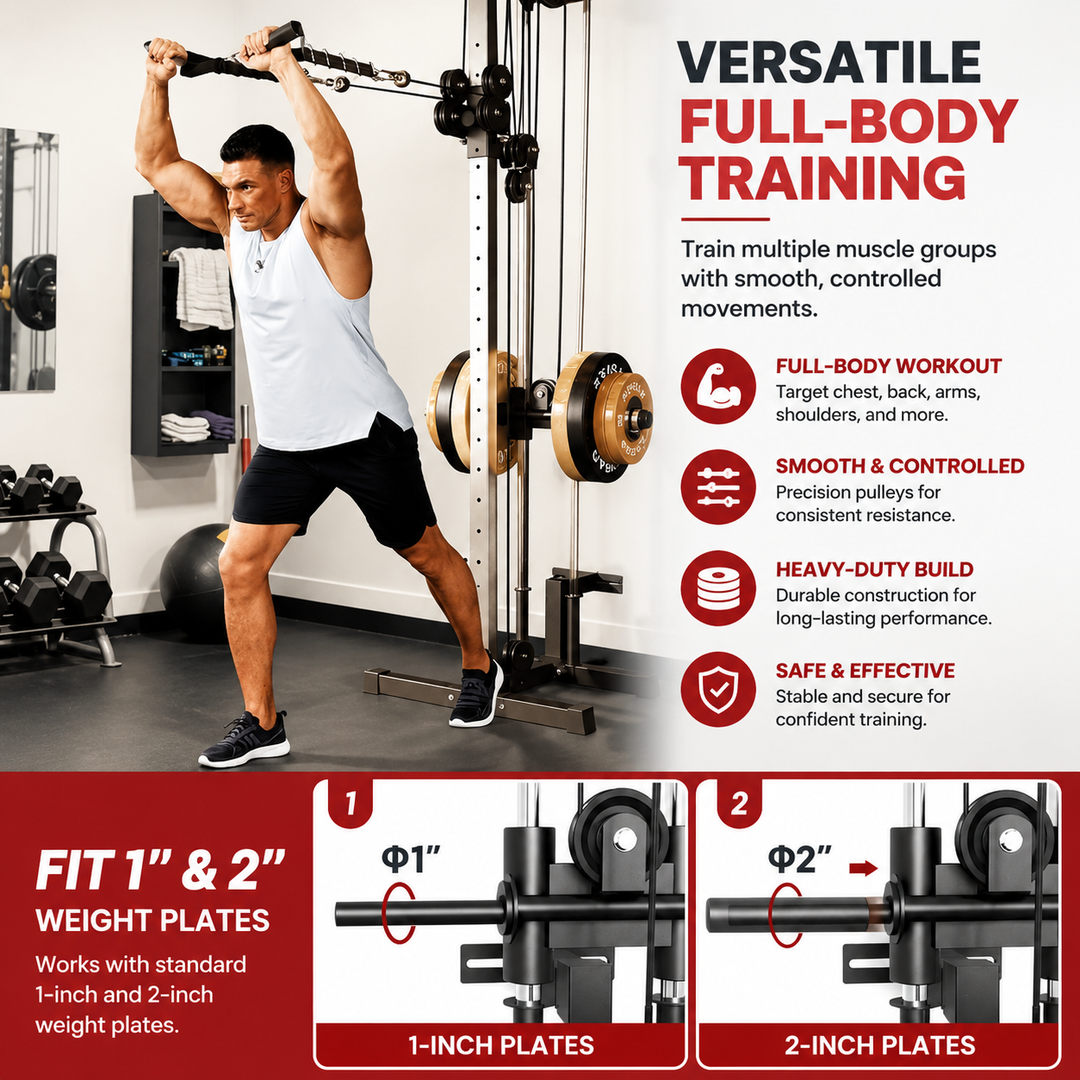 Premium Wall Mount Cable Station Dual Pulley LAT Pulldown Machine Cable Crossover System 18 Height Settings Home Gym Strength Training Equipment